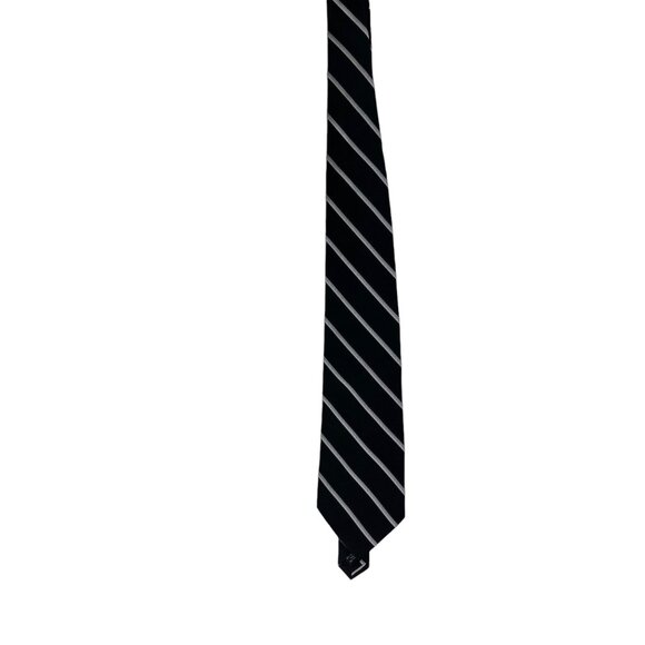 Pronto Uomo Men's 100% Silk Repp Necktie Tie Stripes Black and Silver 4" x 57" - Picture 3 of 9